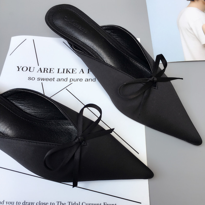 Summer New Korean Pointed Fashion Wild Half Slippers Thin Heel Bow Sandals Wholesale Nihaojewelry display picture 3