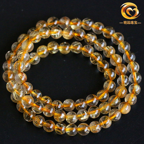 Natural Golden Crystal Buddha Bracelet, 4A3A Three-Ring Golden Crystal Wholesale, Mingyuan Jewelry Crystal