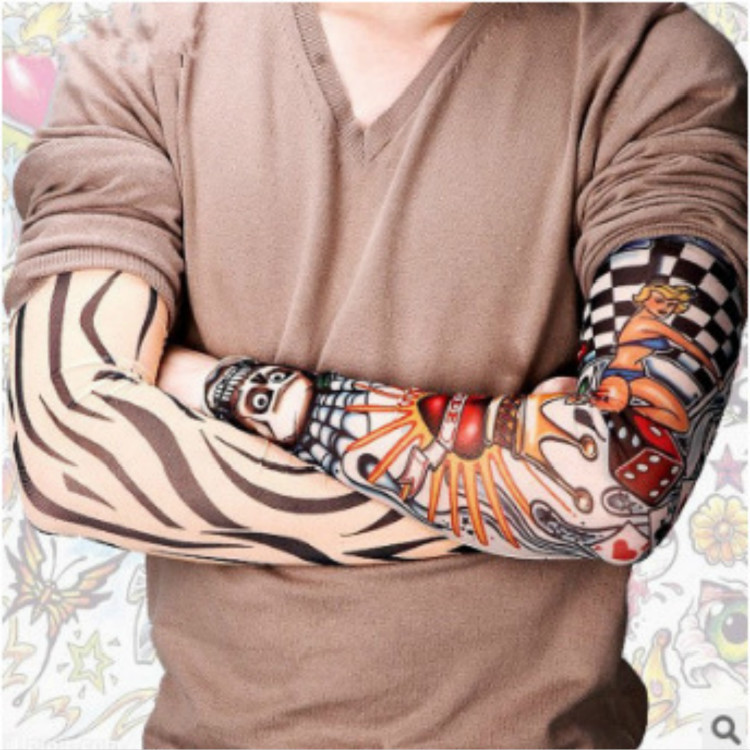Tattoo Sleeve Flower Arm Sleeve Tattoo Men's and Women's Summer Sun Protection Gloves Sleeve Slit Riding Men's Ice Silk Sleeve