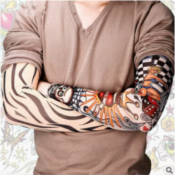 Tattoo Sleeve Flower Arm Sleeve Tattoo Men's and Women's Summer Sun Protection Gloves Sleeve Slit Riding Men's Ice Silk Sleeve