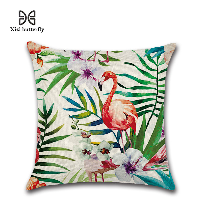 Cross-Border New Tropical Flowers and Plants Flamingo Hibiscus Linen Pillow Cover Cushion Cover Linen Amazon
