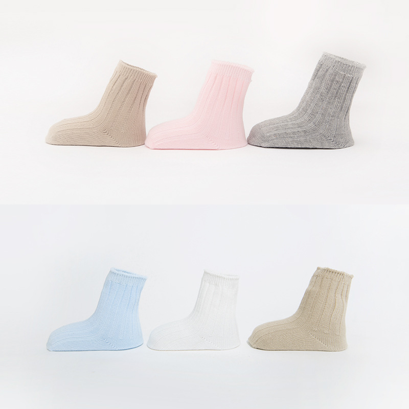 Calcetines para niños primavera y otoño aguja doble color sólido algodón peinado boca suelta calcetines para bebés niños y niñas calcetines de media pantorrilla calcetines para bebés