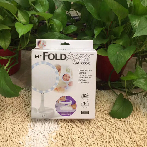 Same style MYFOLD AWAY magnifying double-sided mirror 10X mirror LED fill light makeup mirror folding makeup mirror