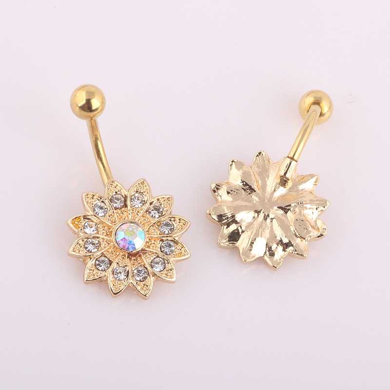 Flower Belly Button Ring Stainless Steel Umbilical Piercing Jewelry 3 Colors detail image 7