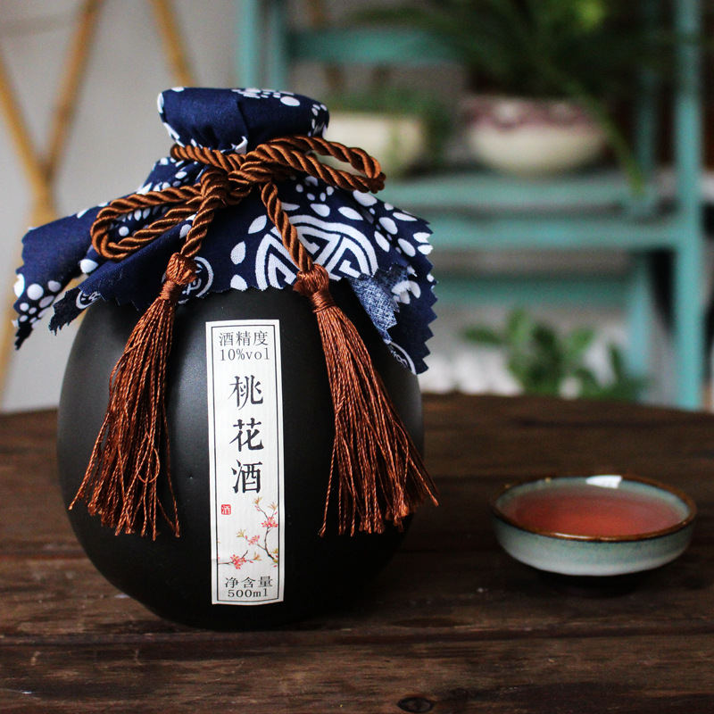 桃花酒桃花釀桃花醉女士水果酒10度低度網紅甜酒陶瓷瓶裝500ml