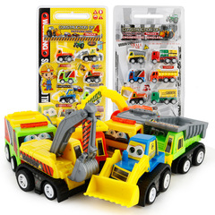 Wholesale children's toy car set, 8-pack plastic friction-powered small construction vehicle team, parking lot scene cars