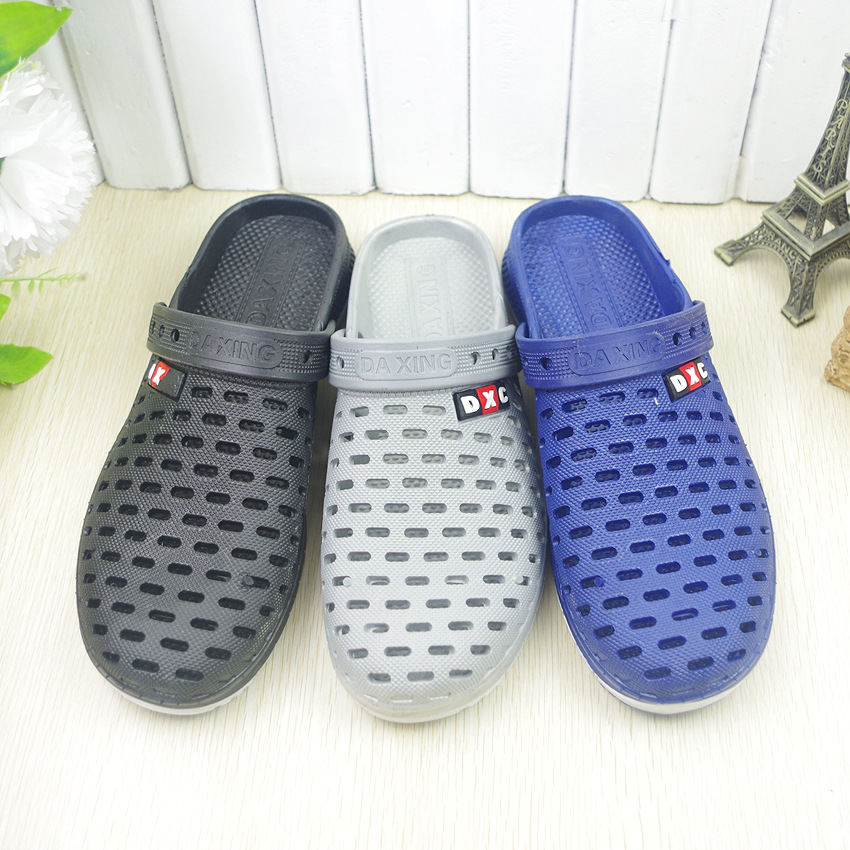 2017新款男士洞洞包頭吹氣鞋 夏季防滑休閑沙灘吹氣兩用涼拖鞋