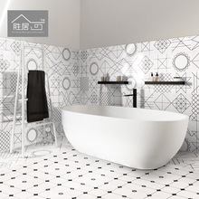 300北歐現代花磚 背景牆廚房衛生間陽台 簡約黑白幾何線條瓷磚