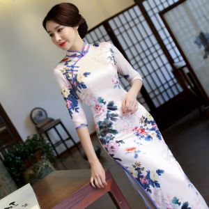 Chinese Dresses Qipao for women robe chinoise cheongsam Seasonal long cheongsam button stand collar large retro double layer dress