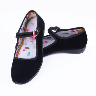 Девочки черная ткань обувь Новый стиль не покрывает ноги полиуретан, слово пряжка с восточной этикеткой обувь черная танцевальная обувь