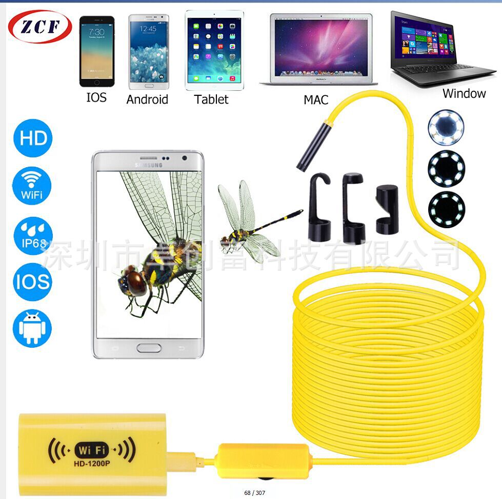 Wireless WiFi Endoscope 8mm Probe Inspection Camera