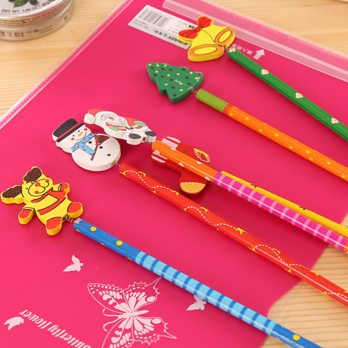 Christmas creative cartoon pencil wooden pen school supplies primary school students creative stationery prizes Christmas gifts