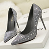Korean fashion， sweet and elegant， thin heel， high heel， shallow mouth， thin pointed， color diamond， water drill single 