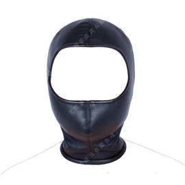 艾斯乐成人情趣软PU黑色全包露面头套面具皮革面罩惩罚束缚品批发