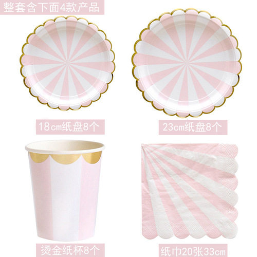 Elegant Gold-foil Round Plate Patterned Paper Plate Set High-end Disposable Tableware Paper Cups Afternoon Tea Cake Plates