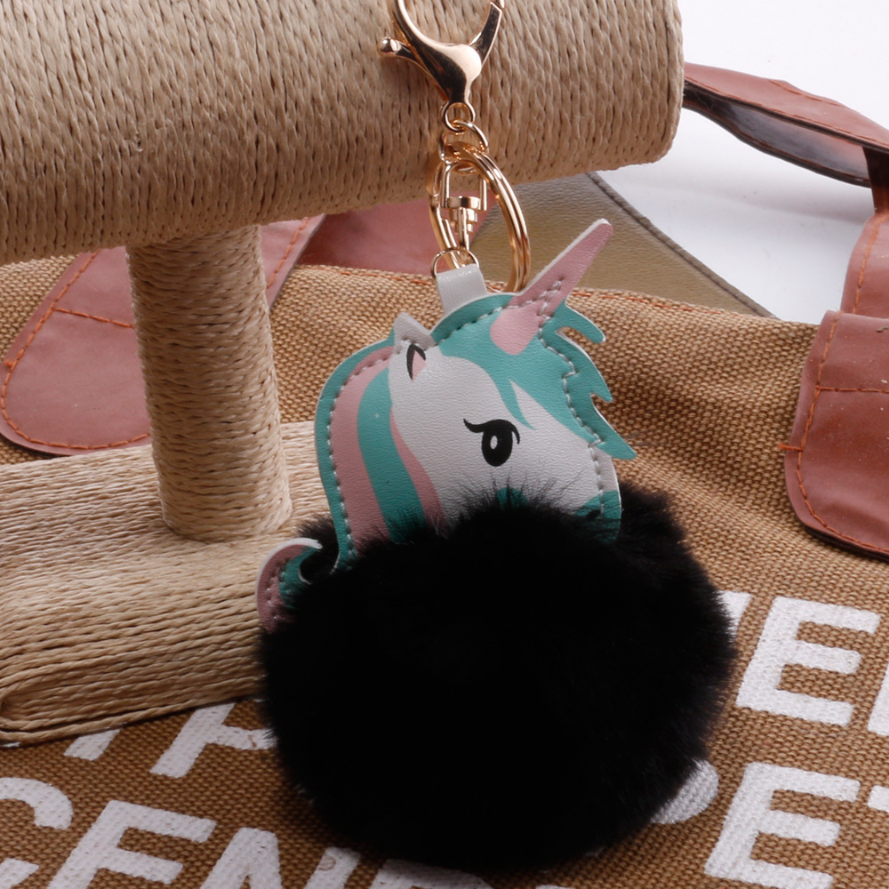 Unicorn Imitation Rex Rabbit Hair Ball Keychain Cartoon PU Pony Bag Plush Pendant Car Keychain Girlspicture13