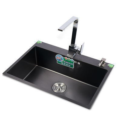 纳米水槽黑色大单槽304不锈钢加厚台上台下厨房手工洗菜单盆套装