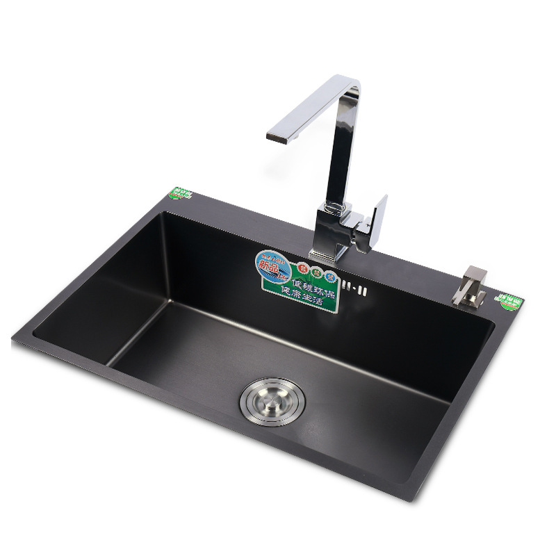 纳米水槽黑色大单槽304不锈钢加厚台上台下厨房手工洗菜单盆套装