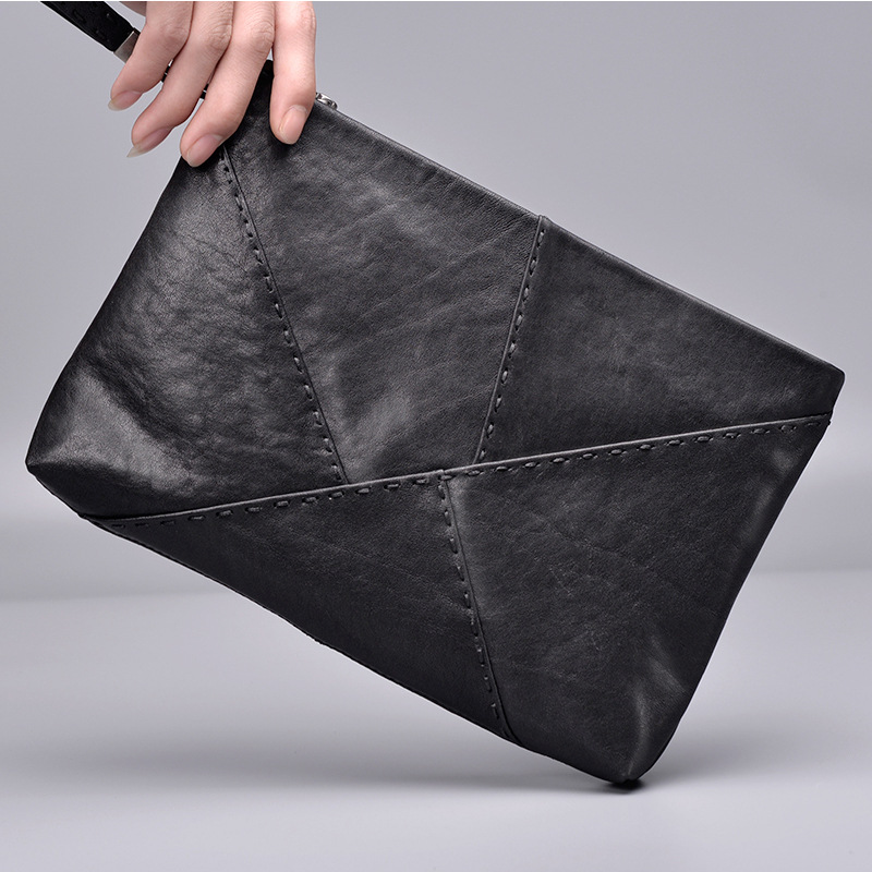 植鞣皮新款真皮男士手拿包商务拼接大容量头层牛皮手抓包潮