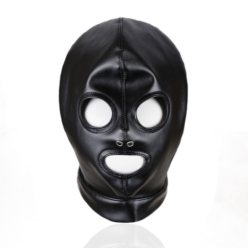 另类情趣性用品厂家热卖黑色PU露嘴眼睛皮质面罩代发成人用品头套