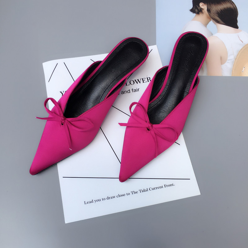 Summer New Korean Pointed Fashion Wild Half Slippers Thin Heel Bow Sandals Wholesale Nihaojewelry display picture 14