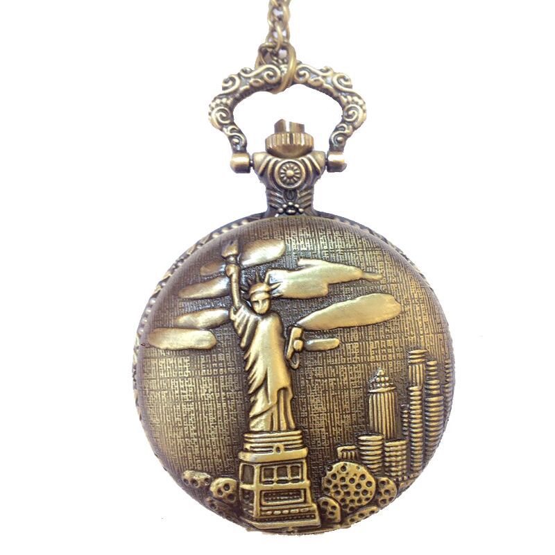 Manufacturers wholesale large bronze pocket watch Liberty Necklace electronic watch commemorative pocket watch