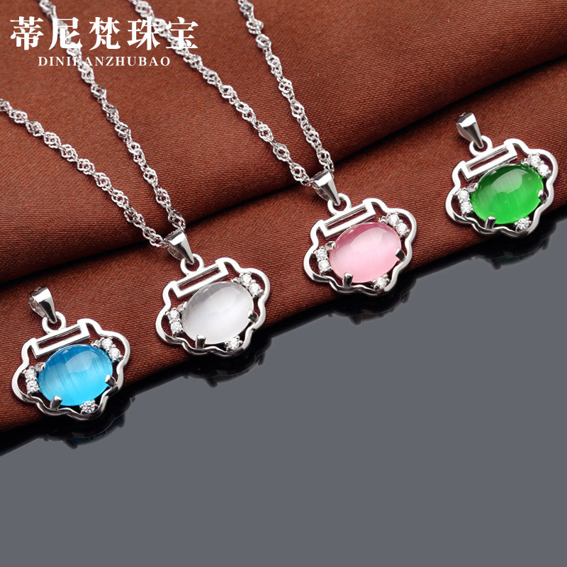 Estilo coreano moda s925 colgante de plata OPAL larga vida collar cadena clavícula femenina temperamento elegante joyería popular