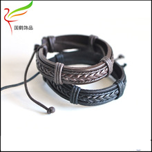 EXO朴灿烈同款手链pu编织手环棕色黑色皮手链朋克摇滚编织手链