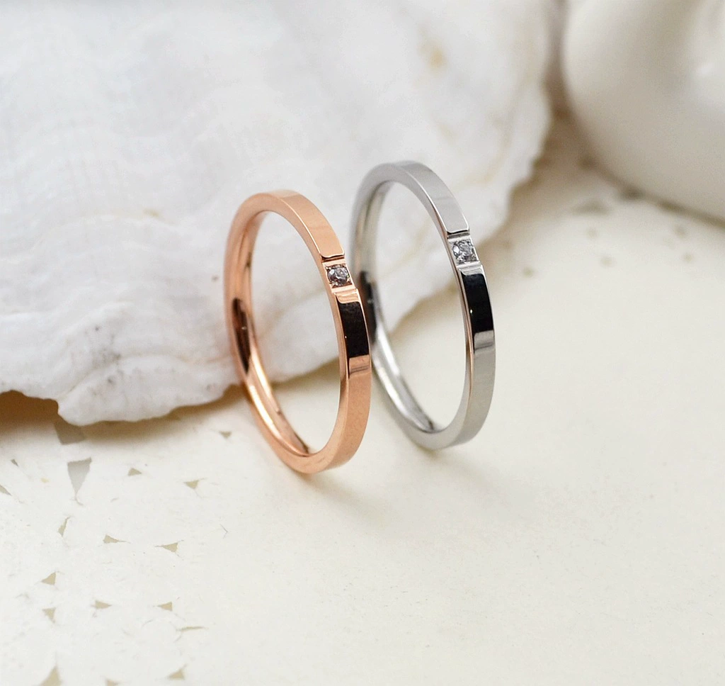 Fashionable Wedding Ring, Titanium Steel Base with 18K Rose Gold Plating, Slim City Style