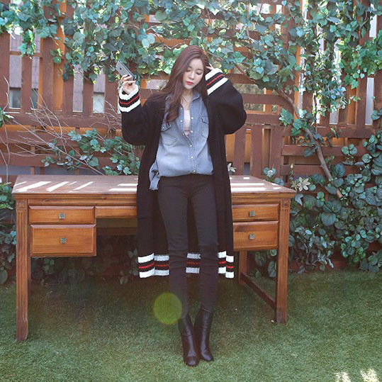 韓國代購秋冬新款女裝寬松大碼長款毛衣針織開衫