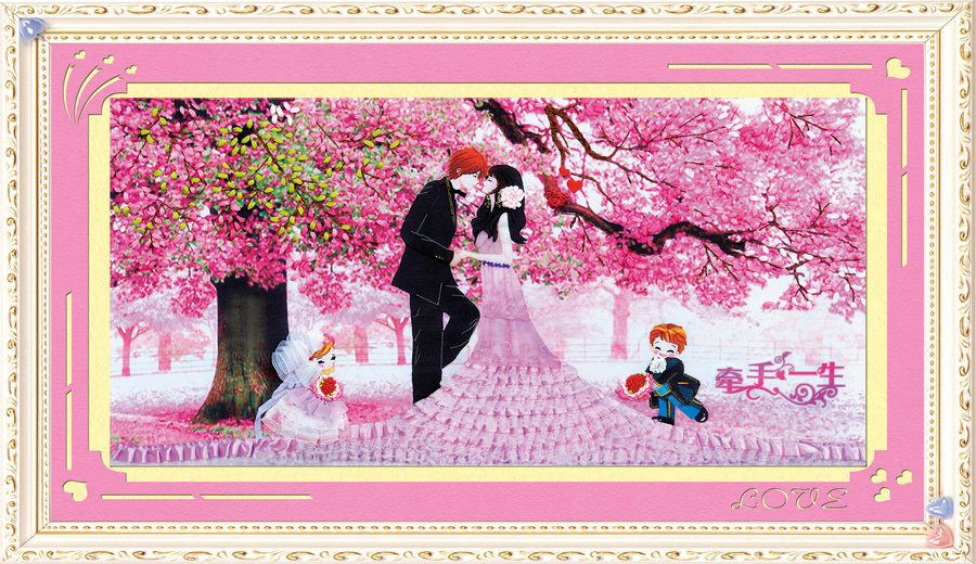 Oujin nianhua cinta bordado fábrica directa color impresión colgante pintura estable feliz sala de estar entrada pintura decorativa