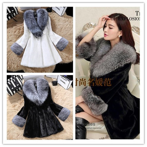 Autumn and winter new Korean fashion imitation mink mid-length fox fur collar slim slim fur coat fox