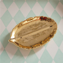 外貿陶瓷金色葉子首飾盤 leaf tray裝飾盤入戶鑰匙盤擺件拍照道具