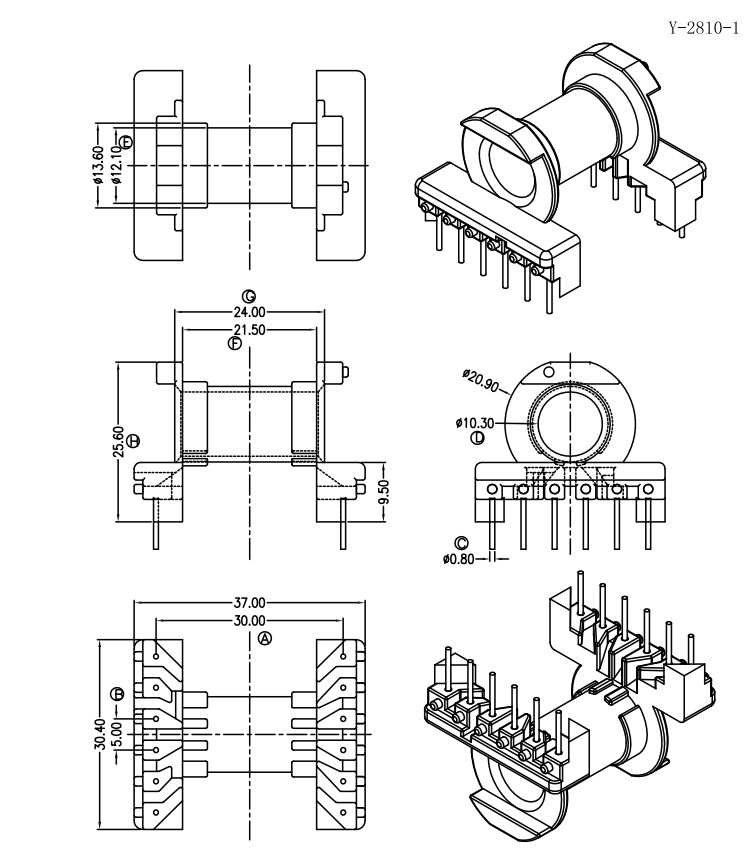 厂家供应Y-2810 ER2834卧式6+6 加VD 线架BOBBIN变压器骨架