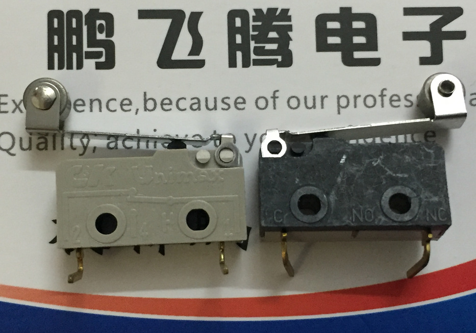 进口美国C&K 小型行程限位微动开关带摆柄滚轮 2脚弯脚 1A