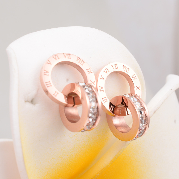 Fashion Heart Plating Titanium Steel Artificial Diamond 18K Gold Plated Rose Gold Plated Earrings display picture 5