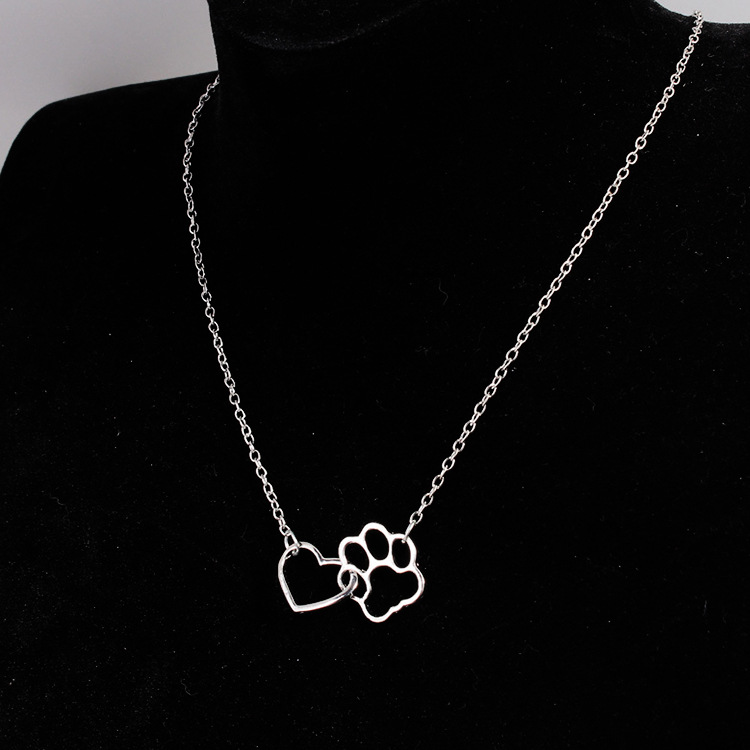 Gold Heart Shaped Dog Paw Pendant Necklace