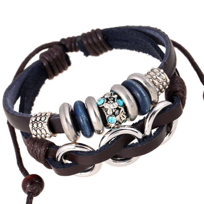 ebay Explosions European and American Joker Fashion Men's and Women's Leather Bracelet Punk Bracelet Rhinestone Beaded Bracelet Wholesale