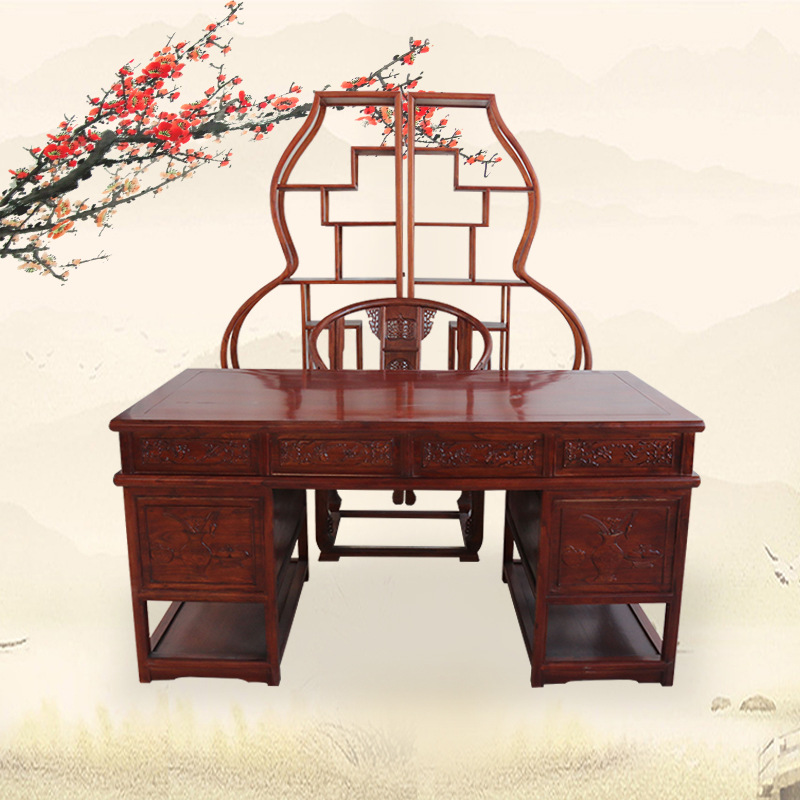 Manufactor Direct selling All solid wood Book tables and chairs combination Chinese style To fake something antique Elm Writing The computer table to work in an office Table