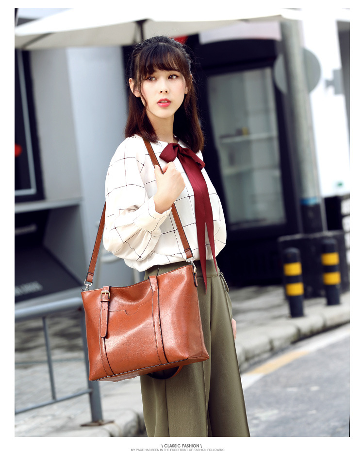 Wind oil wax handbag, patent leather glossy tote trendy versatile women's one shoulder bag, simple and large bag_voghion.com