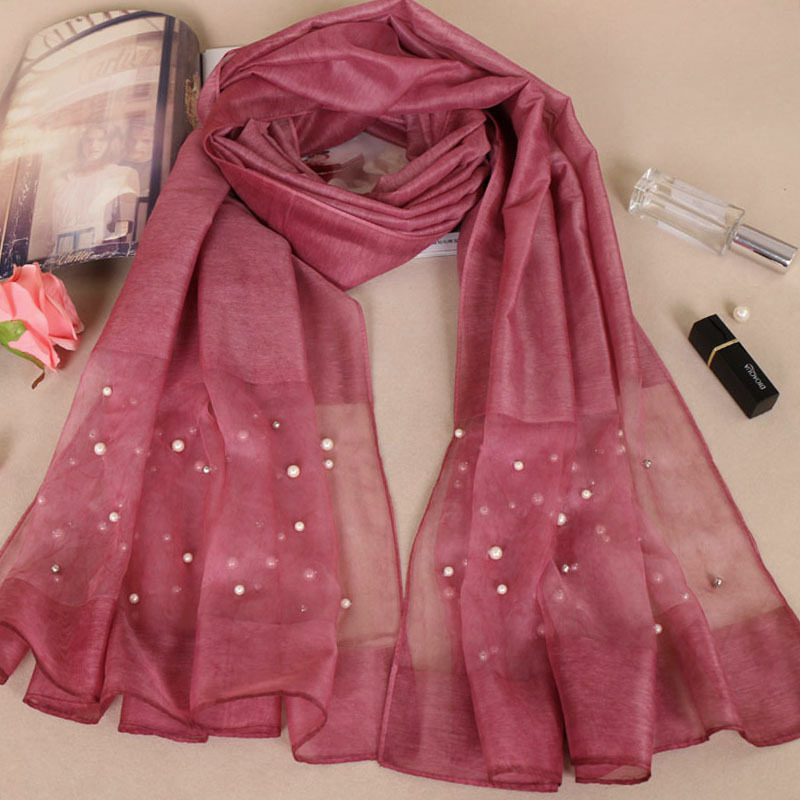 #5酒红 (7) 蕾丝珍珠羊绒围巾