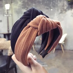 Korean quality minimalist new style fabric handmade solid color striped middle knot twisted wide edge toothed hair tie headband