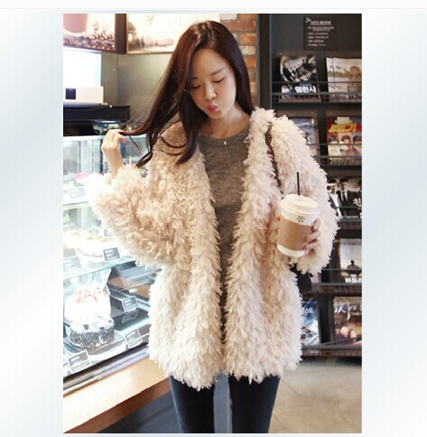 Lamb-like woolen overcoat shawl long sleeve coat fur autumn