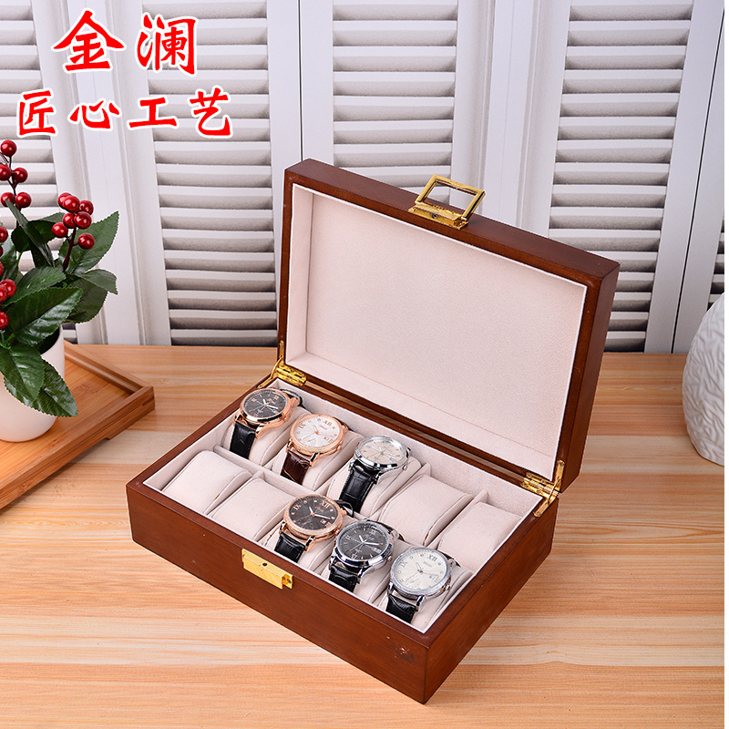 新款10位手表盒木质 亮光油漆手表展示盒 现货手表饰品盒
