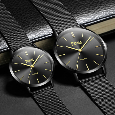 网带超薄手表男表时尚潮流韩版真皮带钢带防水简约石英男女情侣表