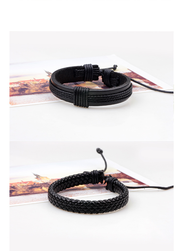 Personality Five-piece Black Real Cowhide Braided Bracelet display picture 1