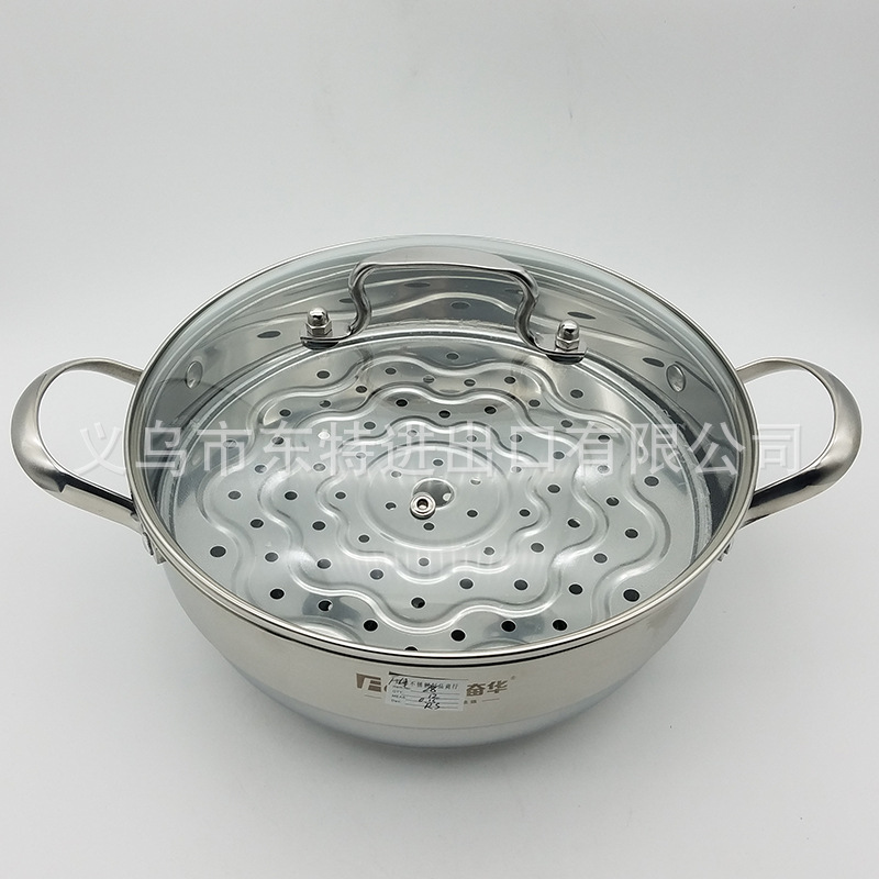 厂家直销不锈钢汤蒸锅高档复底玻璃双耳汤锅高档礼品火锅多用锅详情图3