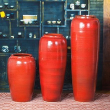 景德镇陶瓷花瓶三件套 红色大号落地花瓶 美式乡村陶瓷花瓶摆件