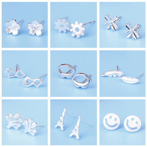 Japanese and Korean silver needle earrings for women, small and fresh, Japanese and Korean temperament 925 silver needle earrings, simple and personalized small tree earrings