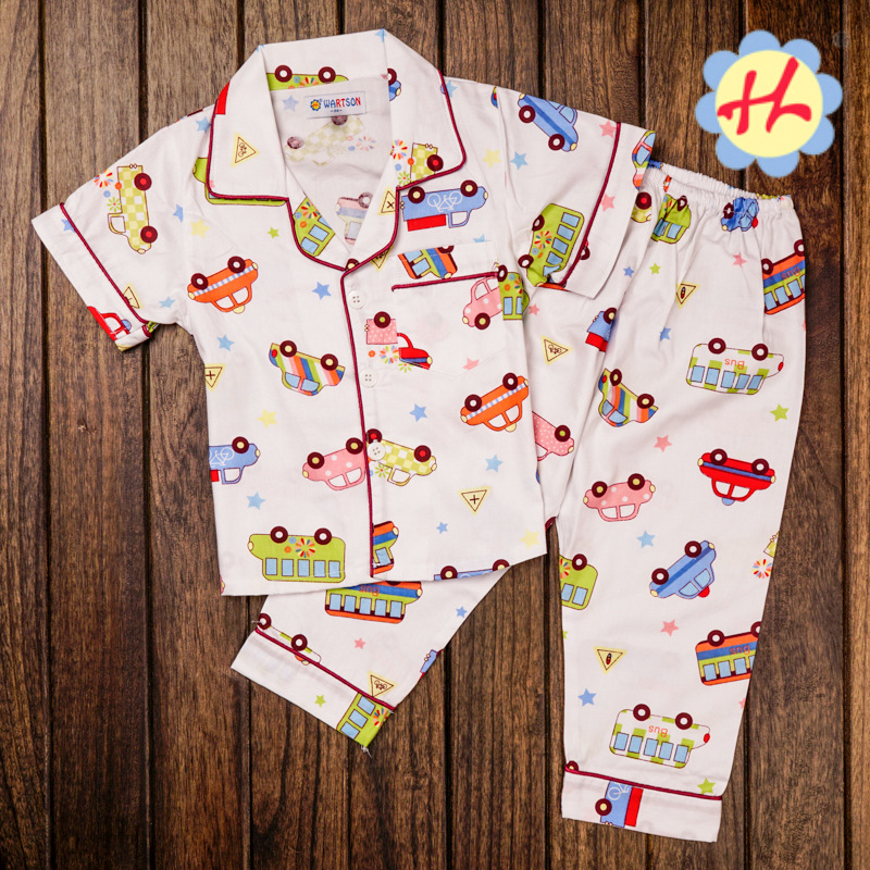 Children's pajamas, boys' and girls' short-sleeved pure cotton cartoon baby set, home wear, summer pajamas for medium and large children.